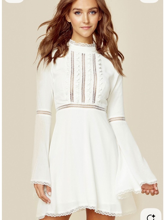 For Love And Lemons Dresses & Skirts - For Love & Lemons White Lace-Trim Long Sleeve Mini Dress